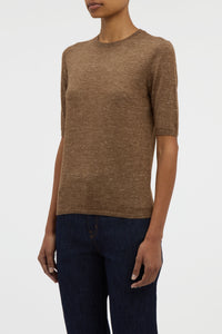 Chryse Knit T-Shirt in Chestnut Cashmere Silk with Hemp