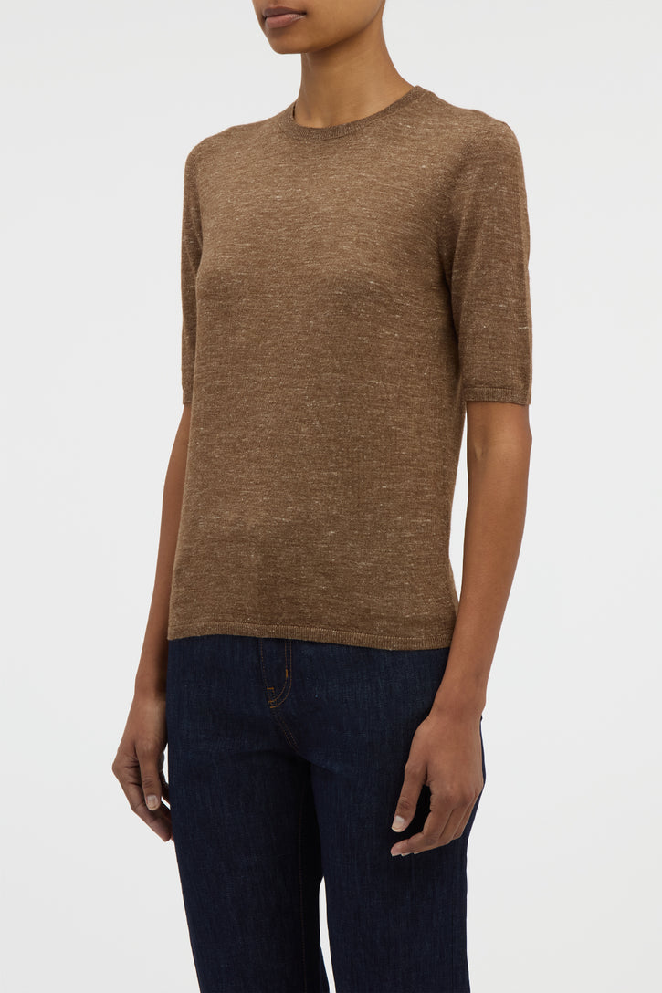 Chryse Knit T-Shirt in Chestnut Cashmere Silk with Hemp
