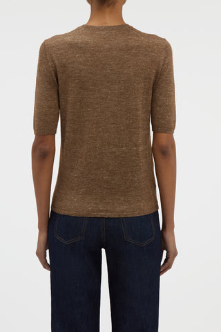 Chryse Knit T-Shirt in Chestnut Cashmere Silk with Hemp