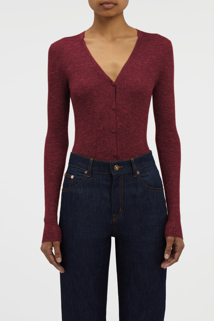 Aiste Knit Cardigan in Bordeaux Cashmere Silk with Hemp