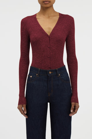 Aiste Knit Cardigan in Bordeaux Cashmere Silk with Hemp