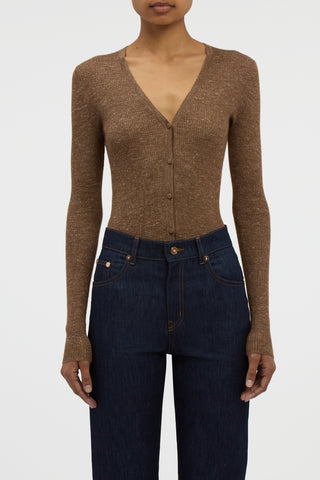 Aiste Knit Cardigan in Chestnut Cashmere Silk with Hemp