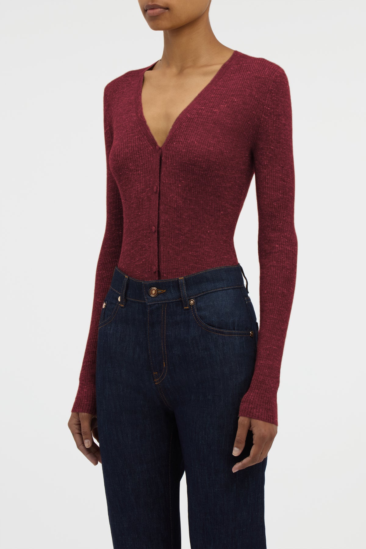 Aiste Knit Cardigan in Bordeaux Cashmere Silk with Hemp