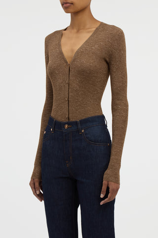 Aiste Knit Cardigan in Chestnut Cashmere Silk with Hemp