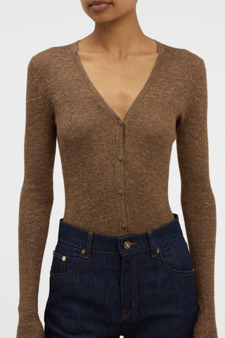 Aiste Knit Cardigan in Chestnut Cashmere Silk with Hemp