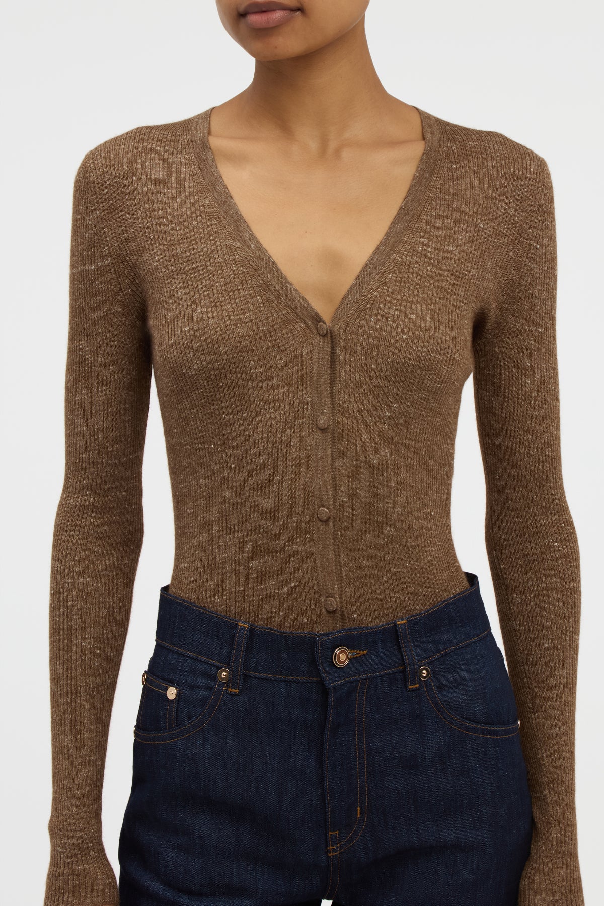 Aiste Knit Cardigan in Chestnut Cashmere Silk with Hemp