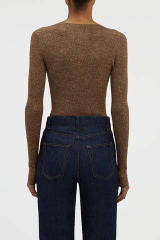 Aiste Knit Cardigan in Chestnut Cashmere Silk with Hemp