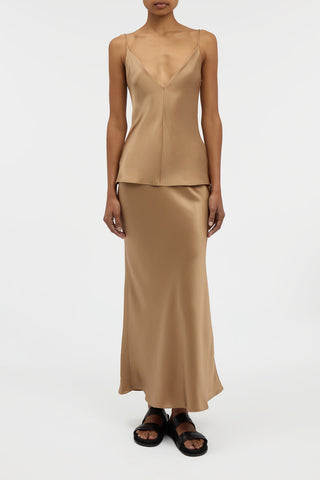 Frei Maxi Skirt in Camel Silk Satin