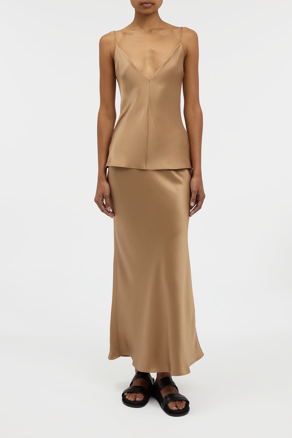 Frei Maxi Skirt in Camel Silk Satin