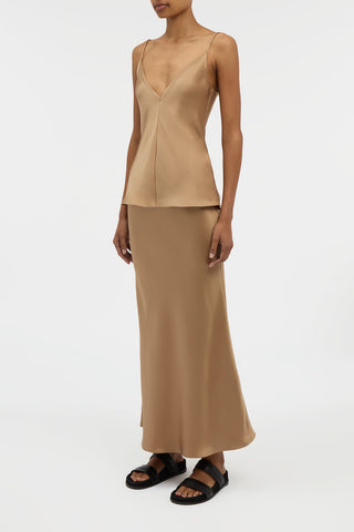 Maria Top in Camel Silk Satin