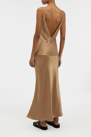 Maria Top in Camel Silk Satin