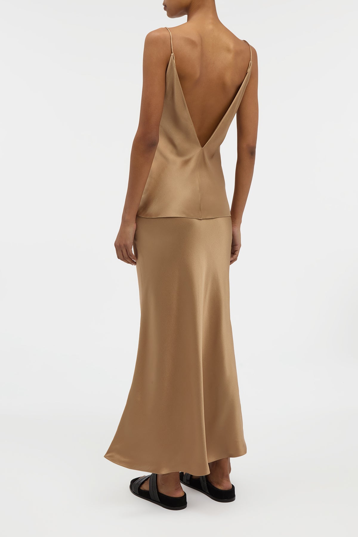 Frei Maxi Skirt in Camel Silk Satin