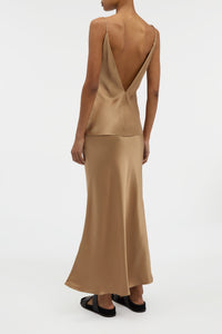 Frei Maxi Skirt in Camel Silk Satin