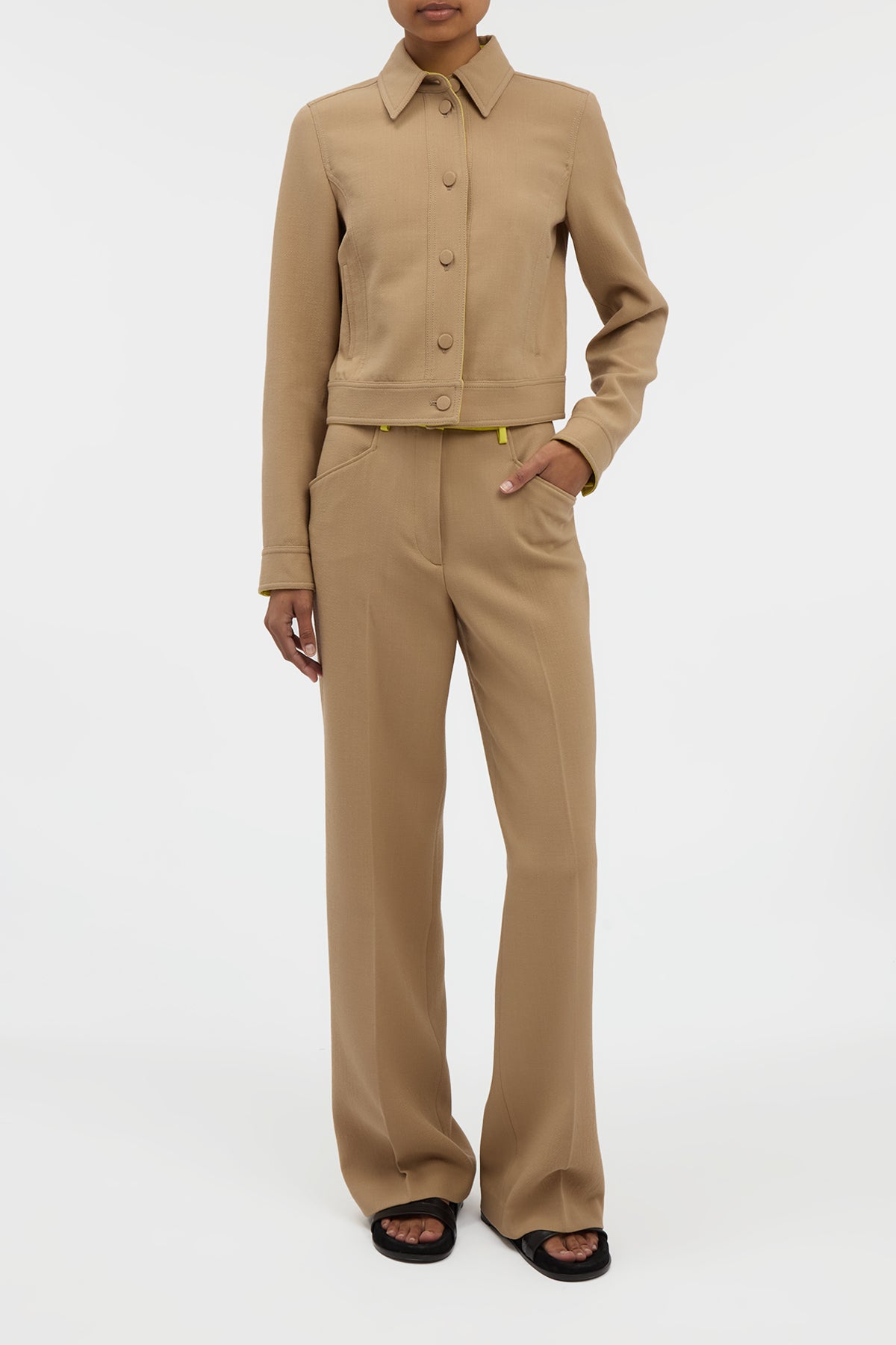 Norman Wide-leg Pant in Camel & Citrine Virgin Wool Crepe