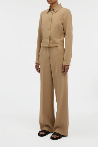 Norman Wide-leg Pant in Camel & Citrine Virgin Wool Crepe