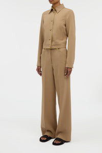 Norman Wide-leg Pant in Camel & Citrine Virgin Wool Crepe