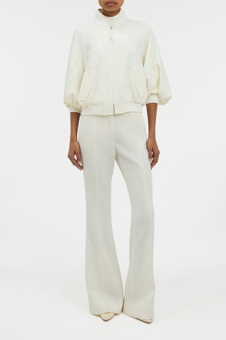 Aluin Jacket in Ivory Virgin Wool Crepe