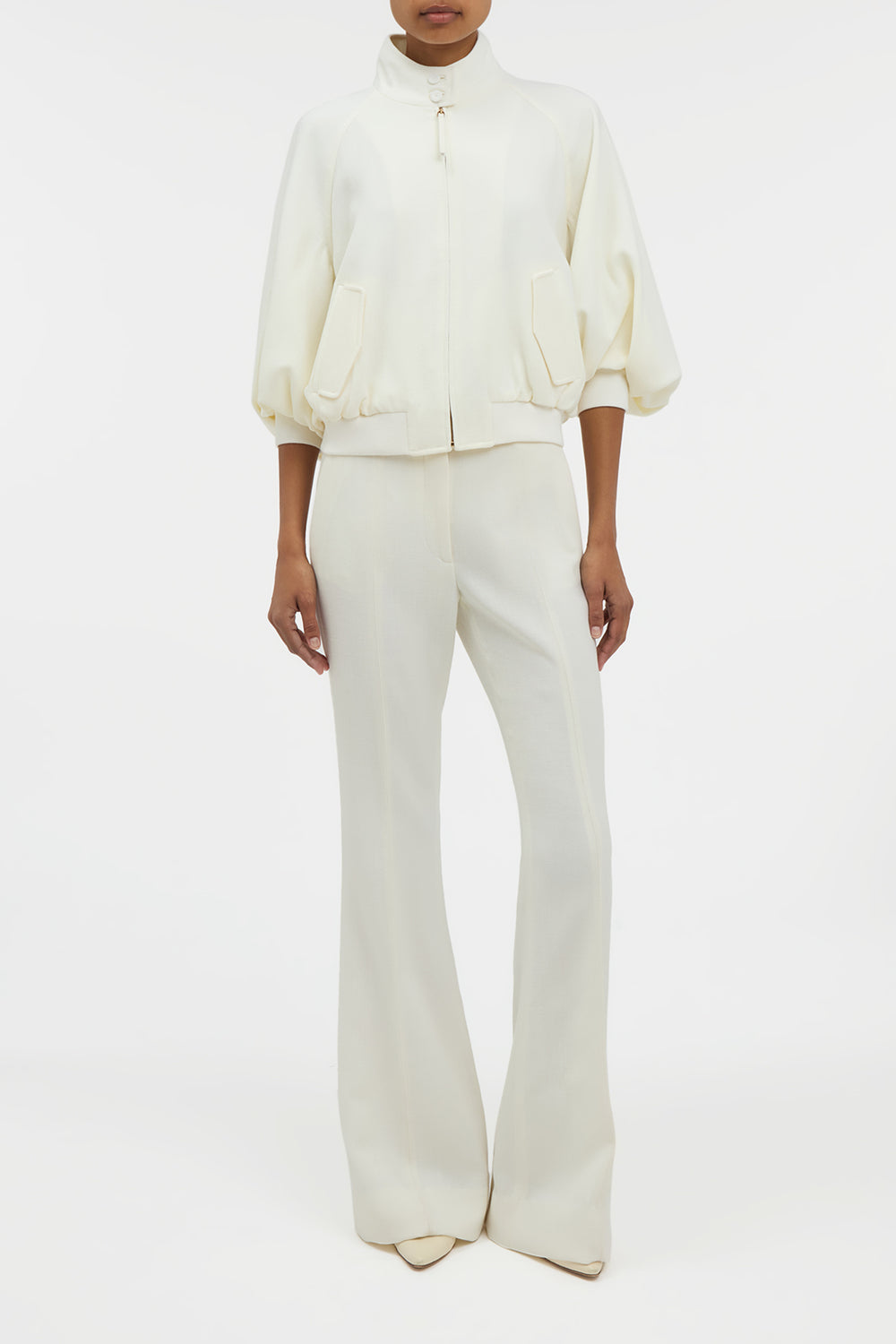 Aluin Jacket in Ivory Virgin Wool Crepe