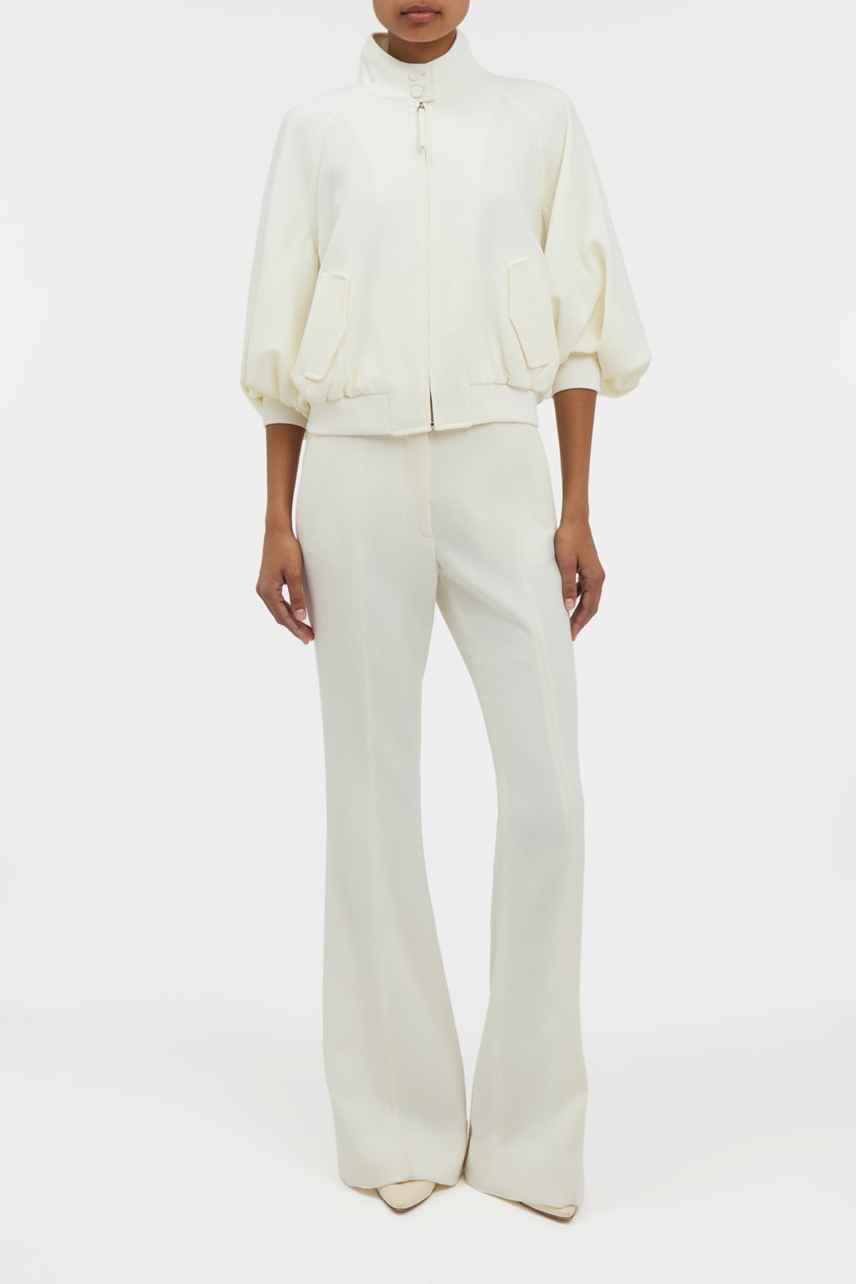 Aluin Jacket in Ivory Virgin Wool Crepe