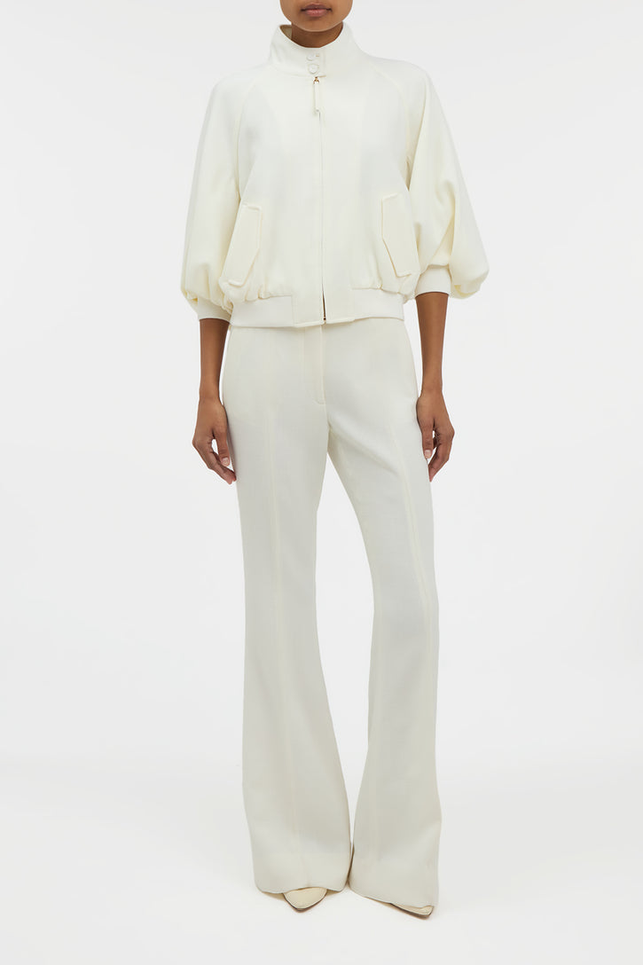 Aluin Jacket in Ivory Virgin Wool Crepe