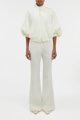 Ivory Virgin Wool Rhein Flare Pant - On Model Front View, Styled Look | Gabriela Hearst