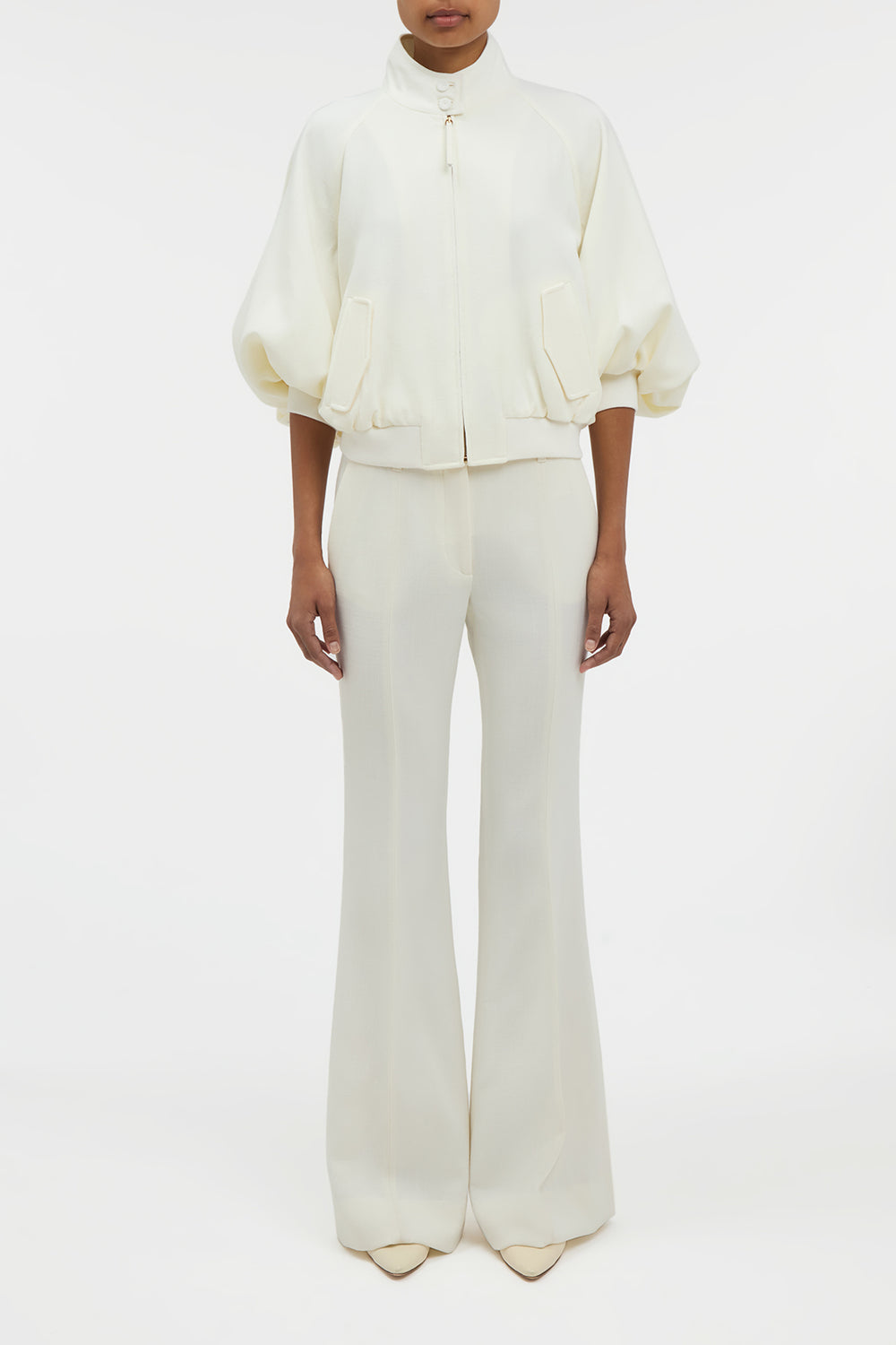 Rhein Flare Pant in Ivory Virgin Wool Crepe