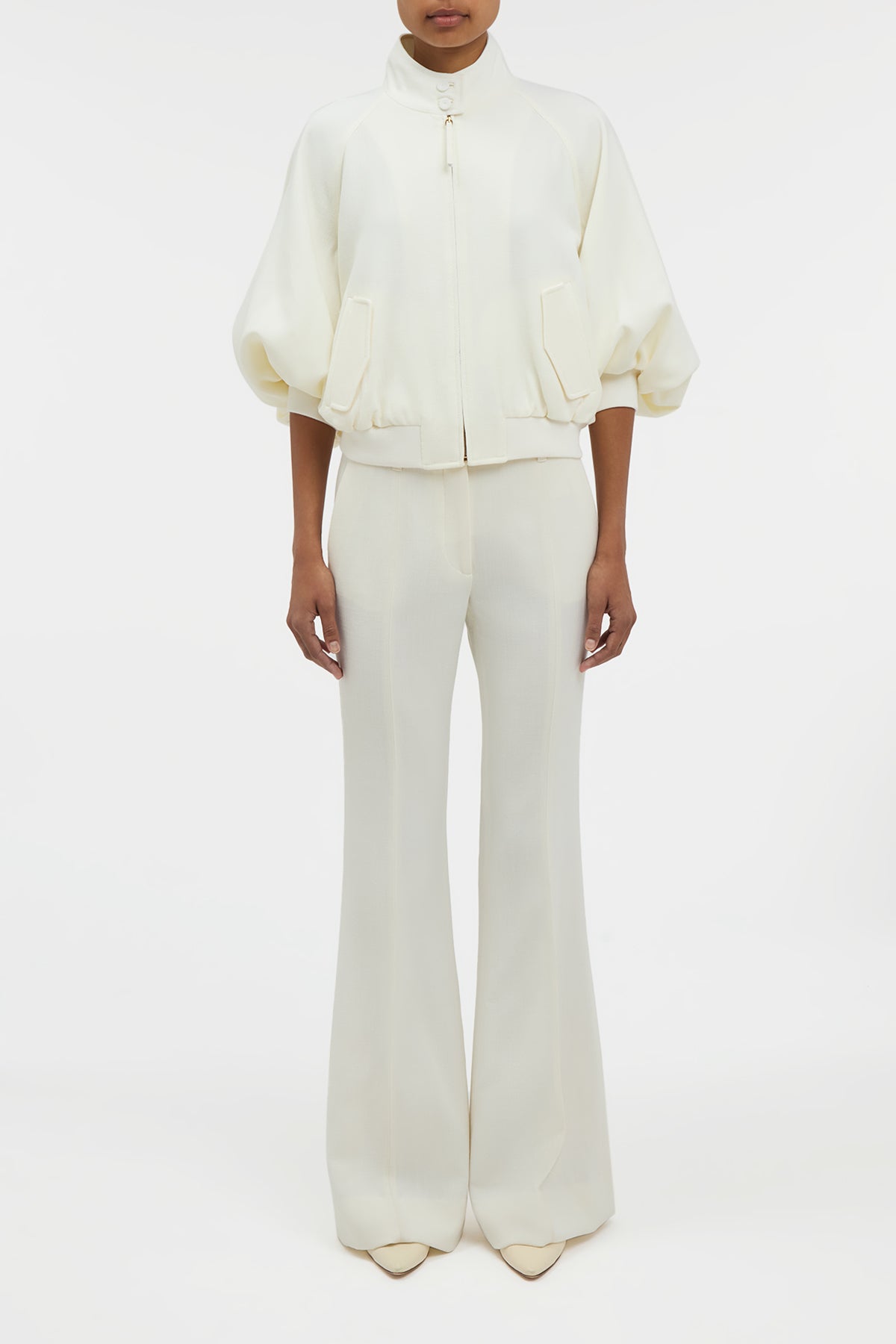 Rhein Flare Pant in Ivory Virgin Wool Crepe