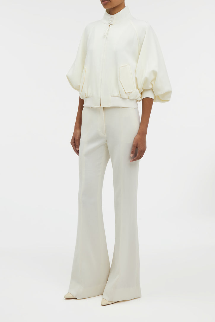 Ivory Virgin Wool Rhein High-Waisted Flare Pants - Front View | Gabriela Hearst