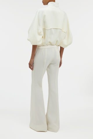 Ivory Virgin Wool Rhein Flare Pant - On Model Back View, Full Length | Gabriela Hearst
