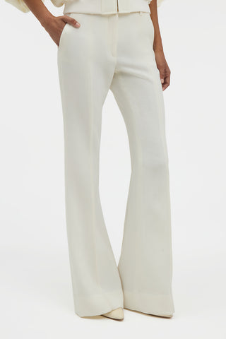 Ivory Virgin Wool Rhein High-Waisted Flare Pant - On Model Close-Up, Hip Detail | Gabriela Hearst