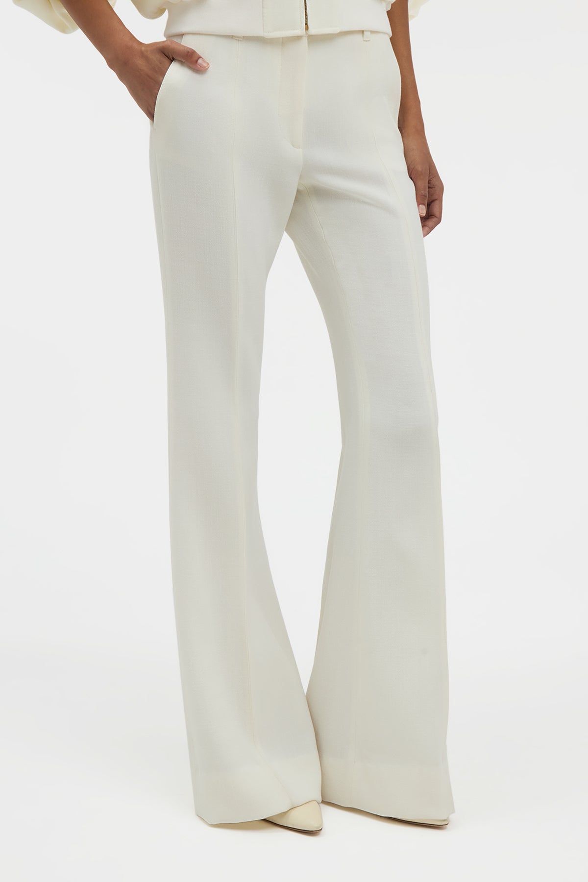 Rhein Flare Pant in Ivory Virgin Wool Crepe