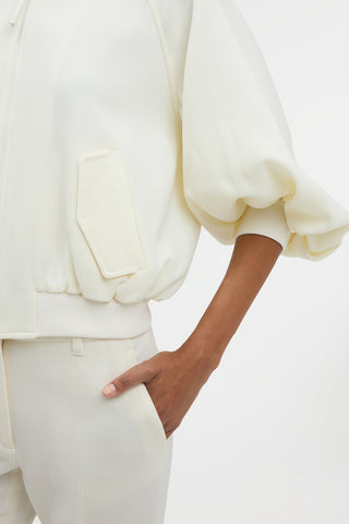 Aluin Jacket in Ivory Virgin Wool Crepe