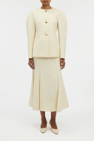 Patterson Skirt in Ivory Virgin Wool Silk Slub