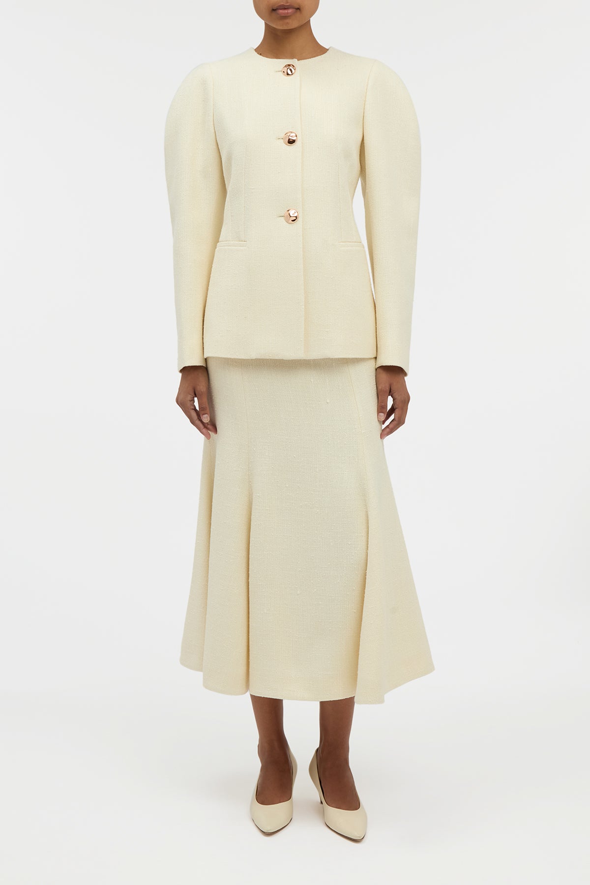 Daelan Jacket in Ivory Virgin Wool Silk Slub