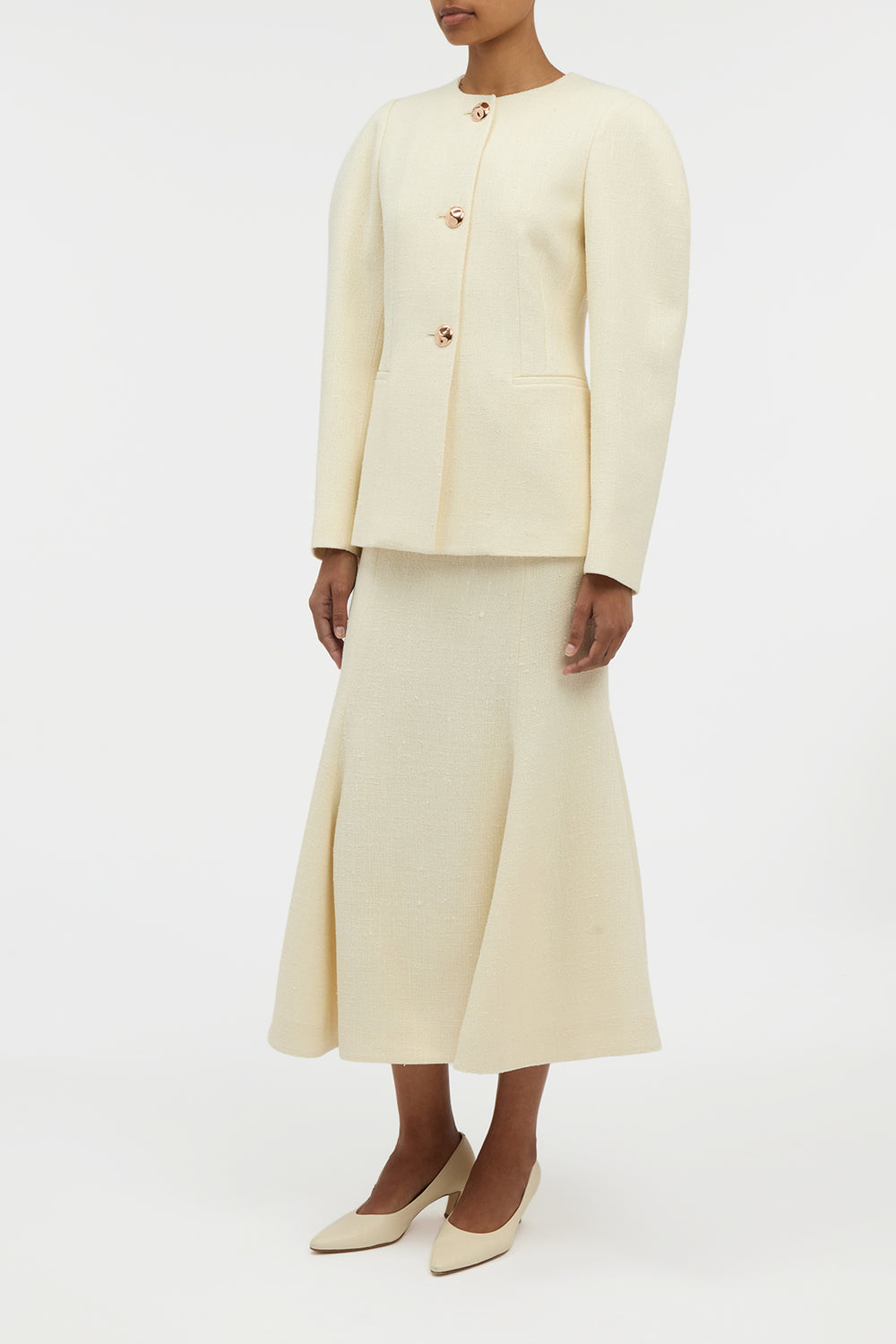 Daelan Jacket in Ivory Virgin Wool Silk Slub