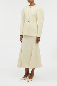 Daelan Jacket in Ivory Virgin Wool Silk Slub