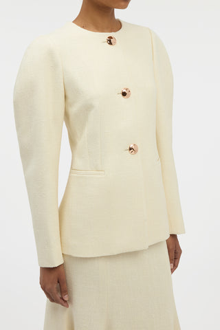 Daelan Jacket in Ivory Virgin Wool Silk Slub