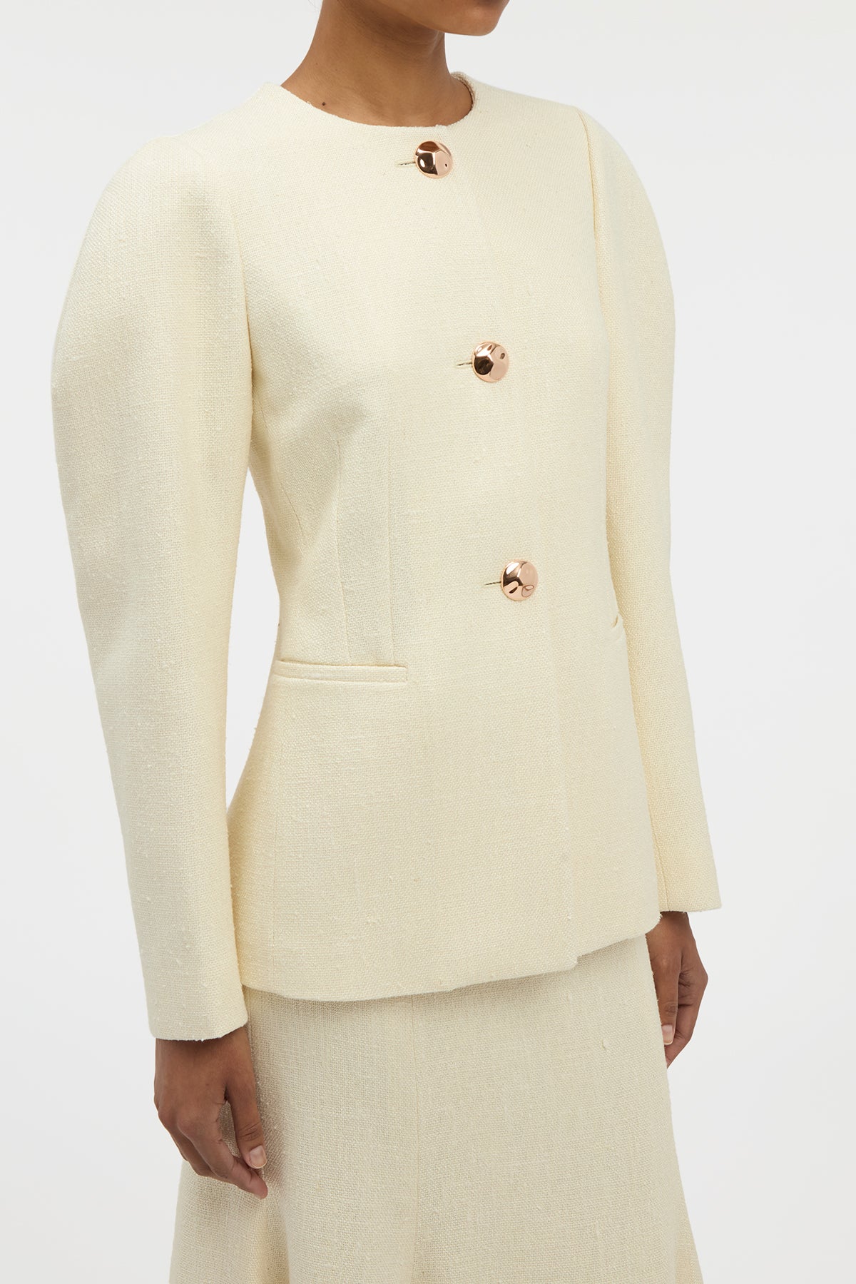 Daelan Jacket in Ivory Virgin Wool Silk Slub