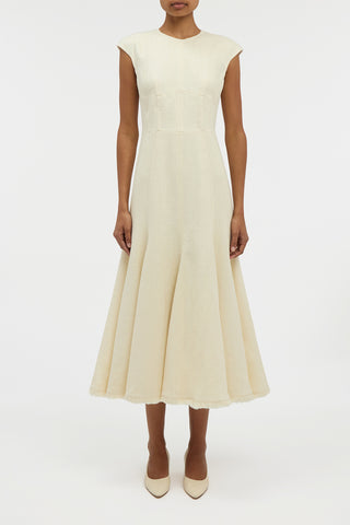 Crowther Midi Dress in Ivory Virgin Wool Silk Slub