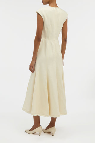 Crowther Midi Dress in Ivory Virgin Wool Silk Slub