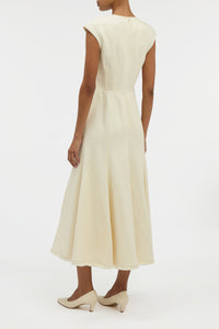 Crowther Midi Dress in Ivory Virgin Wool Silk Slub