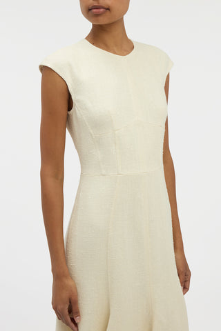 Crowther Midi Dress in Ivory Virgin Wool Silk Slub