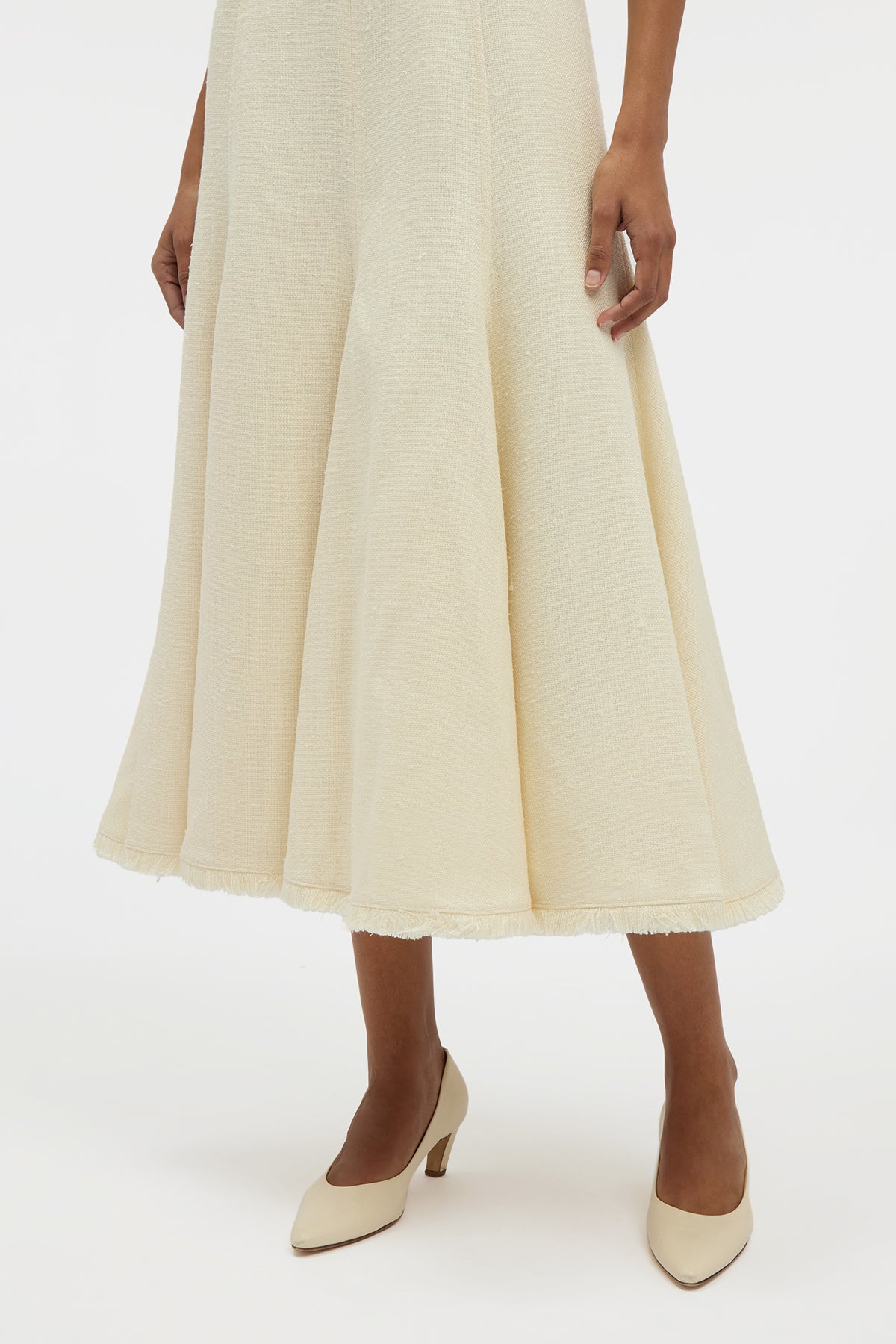 Crowther Midi Dress in Ivory Virgin Wool Silk Slub