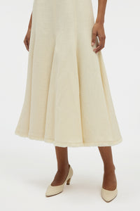 Crowther Midi Dress in Ivory Virgin Wool Silk Slub