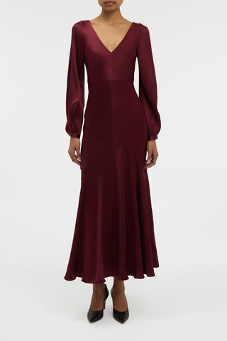 Peyton Maxi Dress In Bordeaux Silk Satin