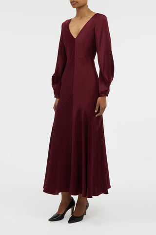 Peyton Maxi Dress In Bordeaux Silk Satin