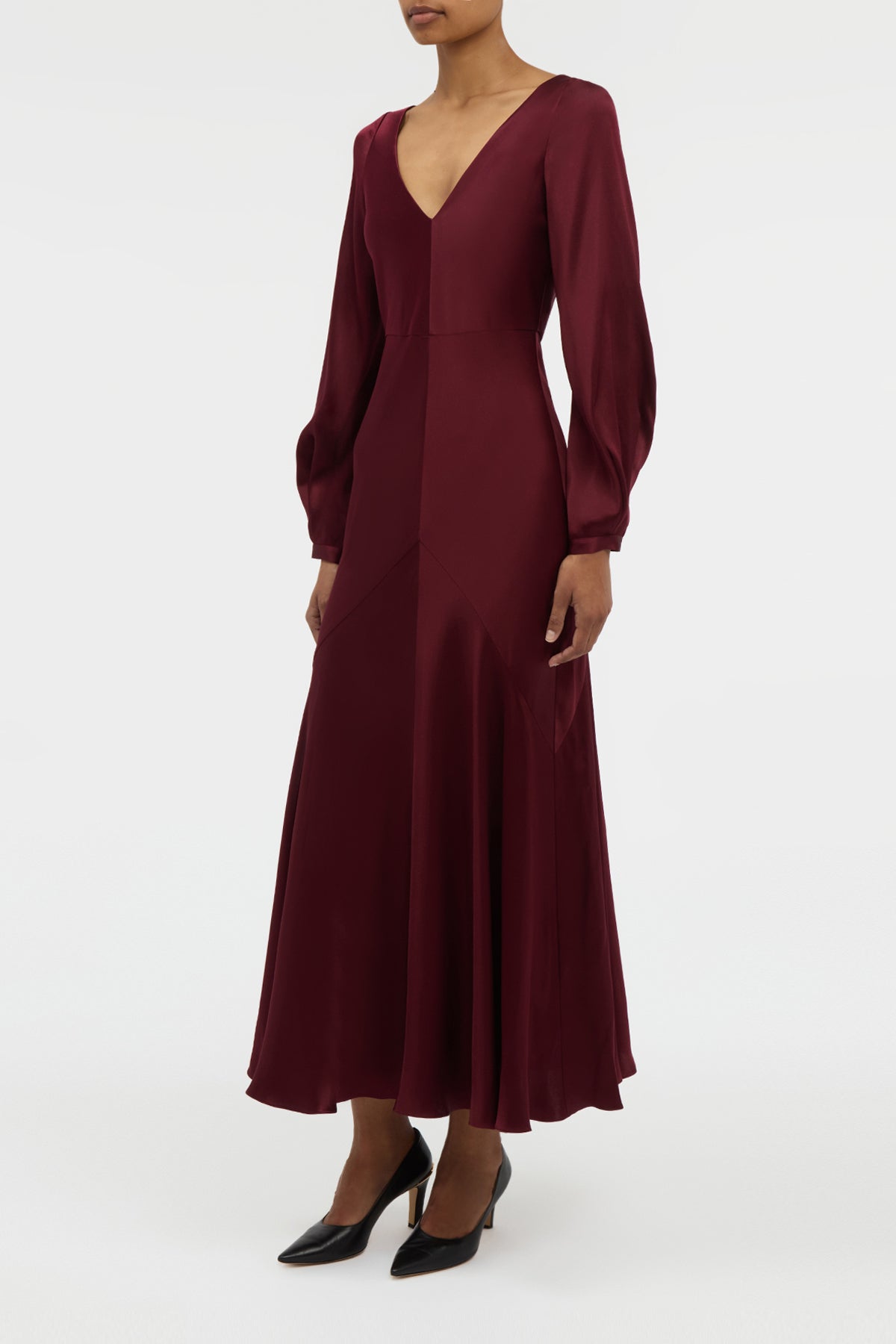 Peyton Maxi Dress In Bordeaux Silk Satin