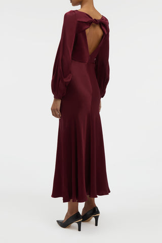 Peyton Maxi Dress In Bordeaux Silk Satin