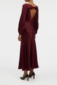 Peyton Maxi Dress In Bordeaux Silk Satin