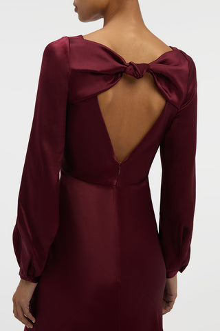 Peyton Maxi Dress In Bordeaux Silk Satin
